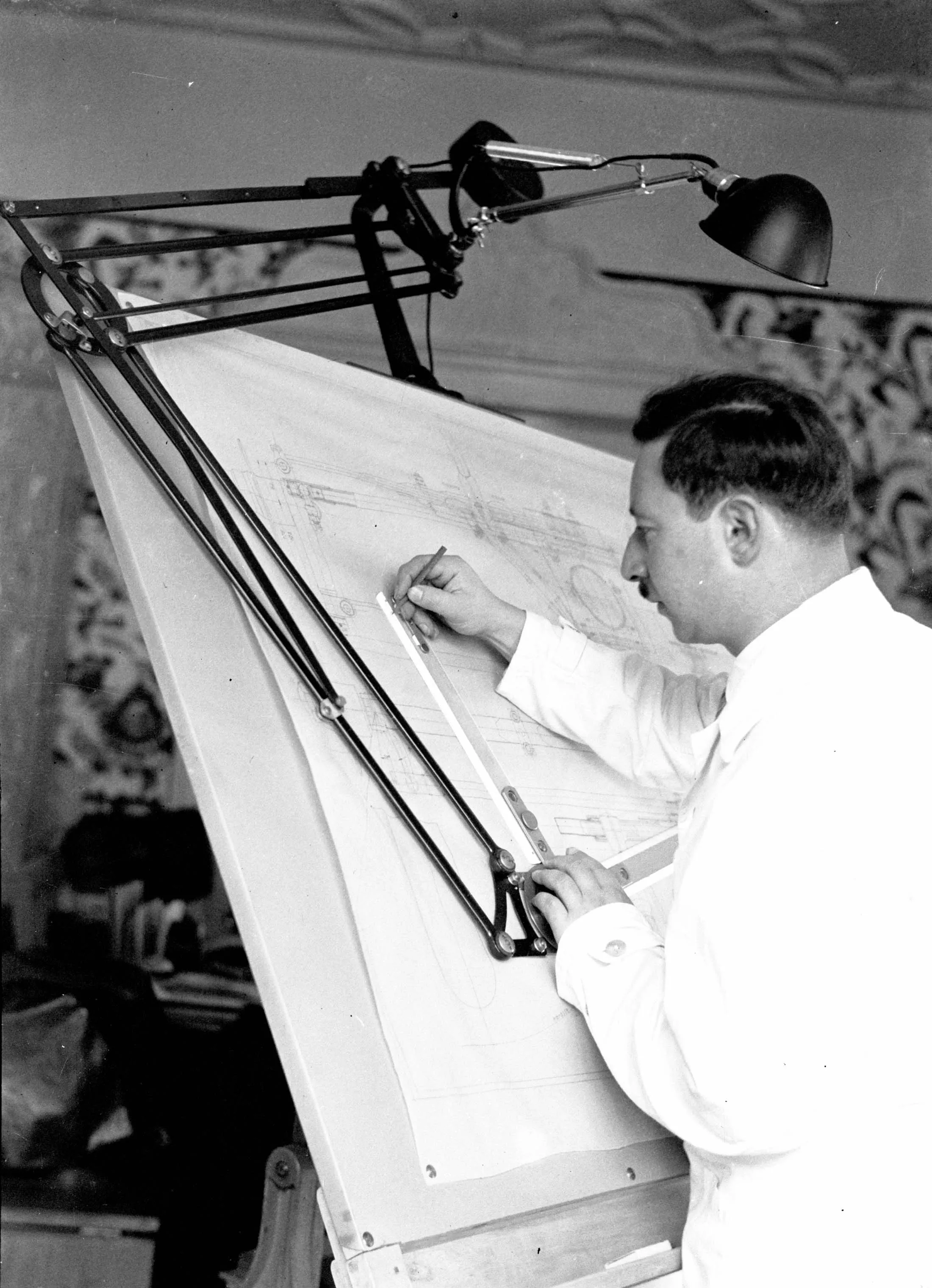 Josef Ganz at his drafting table